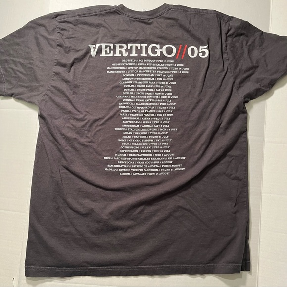 VINTAGE U2 VertigoT-Shirt XL Tour 2005 Gray 2-Sided Cotton American Apparel USA - Picture 3 of 5